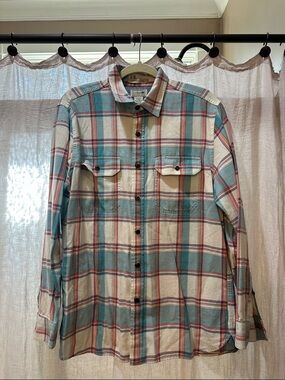 L.L. Bean Men's Scotch Plaid Button-Down Shirt in Teal, Cream & Red